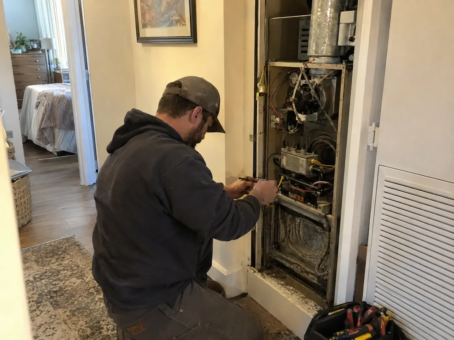 Illustrative closet furnace service setting